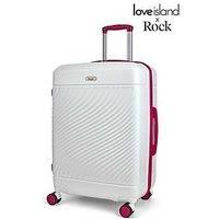Rock Love Island Suitcase in White with Pink - Medium Hard Shell Case for Style Seekers & Travel Lovers - Lightweight & Durable, 360 Swivel Wheels & Telescopic Handle - 66x46x30cm 75L Capacity