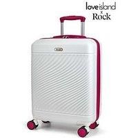 Rock Love Island Suitcase in White with Pink - Small Hard Shell Case for Style Seekers & Travel Lovers - Lightweight & Durable, 360 Swivel Wheels & Telescopic Handle - 55x39x20cm 35L Capacity