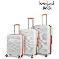 Rock Love Island Suitcase Set of 3 in White with Orange - Hard Shell Cases for Style Seekers & Travel Lovers - Lightweight & Durable, 360 Swivel Wheels & Telescopic Handle - Small, Medium & Large