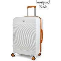 Rock Love Island Suitcase in White with Orange - Medium Hard Shell Case for Style Seekers & Travel Lovers - Lightweight & Durable, 360 Swivel Wheels & Telescopic Handle - 66x46x30cm 75L Capacity