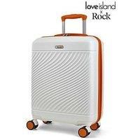 Rock Love Island Suitcase in White with Orange - Small Hard Shell Case for Style Seekers & Travel Lovers - Lightweight & Durable, 360 Swivel Wheels & Telescopic Handle - 55x39x20cm 35L Capacity