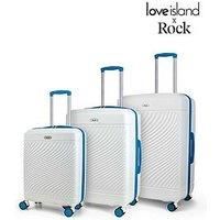 Rock Love Island Suitcase Set of 3 in White with Blue - Hard Shell Cases for Style Seekers & Travel Lovers - Lightweight & Durable, 360 Swivel Wheels & Telescopic Handle - Small, Medium & Large