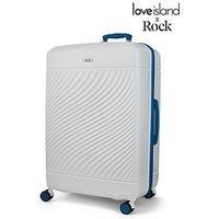 Rock Love Island Suitcase in White with Blue - Large Hard Shell Case for Style Seekers & Travel Lovers - Lightweight & Durable, 360 Swivel Wheels & Telescopic Handle - 78x53x34cm 119L Capacity