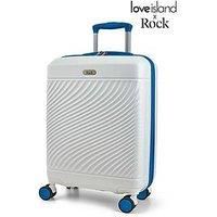 Rock Love Island Suitcase in White with Blue - Small Hard Shell Case for Style Seekers & Travel Lovers - Lightweight & Durable, 360 Swivel Wheels & Telescopic Handle - 55x39x20cm 35L Capacity