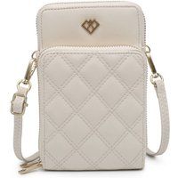 JFY Women's Quilted Pattern Two Zipped Compartment Phone Bag / Purse in Beige