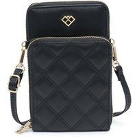 JFY Women's Quilted Pattern Two Zipped Compartment Phone Bag / Purse in Black