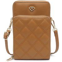 JFY Women's Quilted Pattern Two Zipped Compartment Phone Bag / Purse in Brown