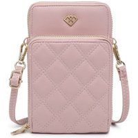 JFY Women's Quilted Pattern Two Zipped Compartment Phone Bag / Purse in Pink
