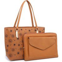 JFY Women's 2 In 1 Set Of Laptop Case & Matching Tote Bag in Brown