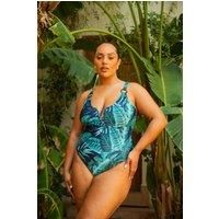 Curve Palm Print Trim Detail Sculpting Swimsuit