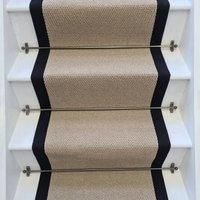 RainbowHome Angel Dark Beige Stair Runner With 100% Black Cotton Border in Brown | Size: 55 cm x 600 cm