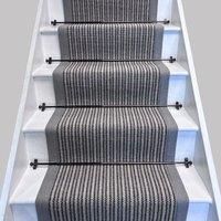 RainbowHome Devonian Stripe Raleigh Wool Stair Runner With 100% Cotton Grey Border in Dark Navy | Size: 70 cm x 600 cm