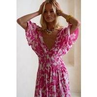 Oversized Floral V-Neck Boho Style Smocked Mini Dress