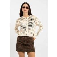Regular Fit Openwork Buttoned Knit Cardigan