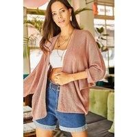 HOXTON GAL Women's Regular Fit Batwing Sleeve Open Front Knit Cardigan Sweater in Rose | Size: Large