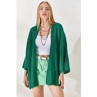 HOXTON GAL Women's Regular Fit Batwing Sleeve Open Front Knit Cardigan Sweater in Green | Size: Medium