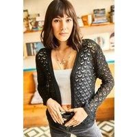 HOXTON GAL Women's Regular Fit Open-Knit Crochet Cardigan Sweater in Black | Size: Small
