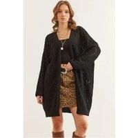 Regular Fit Openwork Long Knit Cardigan
