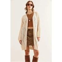 Regular Fit Openwork Long Knit Cardigan