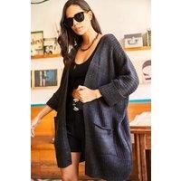 Relaxed Knit Cardigan with Folded Sleeves and Pockets