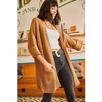 Relaxed Knit Cardigan with Folded Sleeves and Pockets