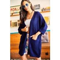 Relaxed Knit Cardigan with Folded Sleeves and Pockets