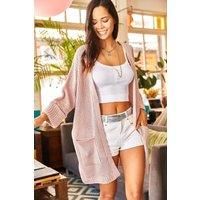 Relaxed Knit Cardigan with Folded Sleeves and Pockets