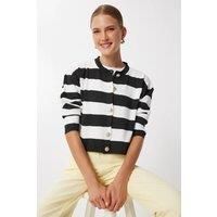 Regular Fit Buttoned Striped Knit Cardigan