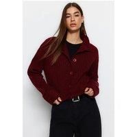 Oversized Cropped Soft-Textured High Neck Knit Cardigan