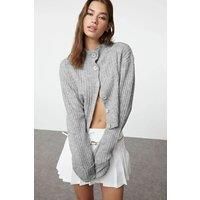Oversized Cropped Soft-Textured High Neck Knit Cardigan