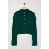 Oversized Cropped Soft-Textured High Neck Knit Cardigan