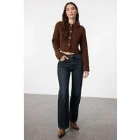 Oversized Cropped Soft-Textured High Neck Knit Cardigan