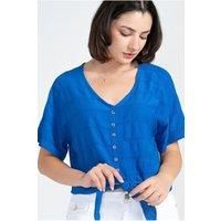 Regular Fit Casual Short Sleeve Blouse with Button Front and Tie Detail