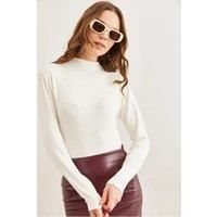 Slim Fit High-Neck Draped Soft Touch Blouse
