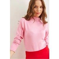 HOXTON GAL Women's Slim Fit High-Neck Draped Soft Touch Blouse in Pink | Size: Medium