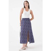 HOXTON GAL Women's A-Line Woven Skirt with Elastic Waist & Side Slit with Animal Print in Navy | Size: 14