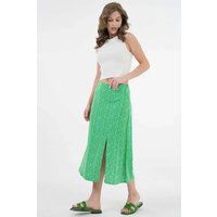 HOXTON GAL Women's Plain Midi Woven Skirt with Slit Detail in Green | Size: 8