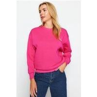 HOXTON GAL Women's Thick Fleece-Lined Regular Fit Crew Neck Sweatshirt in Fuchsia | Size: XS