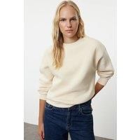 HOXTON GAL Women's Thick Fleece-Lined Regular Fit Crew Neck Sweatshirt in Stone | Size: Small