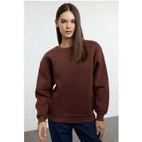 HOXTON GAL Women's Thick Fleece-Lined Regular Fit Crew Neck Sweatshirt in Brown | Size: XL