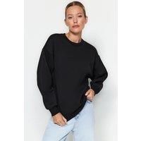 HOXTON GAL Women's Thick Fleece-Lined Regular Fit Crew Neck Sweatshirt in Black | Size: Large