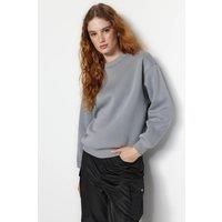 HOXTON GAL Women's Thick Fleece-Lined Regular Fit Crew Neck Sweatshirt in Grey | Size: Medium
