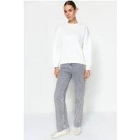 HOXTON GAL Women's Thick Fleece-Lined Regular Fit Crew Neck Sweatshirt in White | Size: Medium