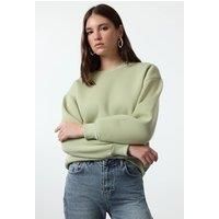 HOXTON GAL Women's Thick Fleece-Lined Regular Fit Crew Neck Sweatshirt in Mint | Size: Small