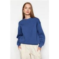 HOXTON GAL Women's Thick Fleece-Lined Regular Fit Crew Neck Sweatshirt in Indigo | Size: XL