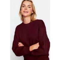 HOXTON GAL Women's Thick Fleece-Lined Regular Fit Crew Neck Sweatshirt in Burgundy | Size: XL