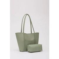 HOXTON GAL Women's Large Faux Leather Tote Bag with Shoulder Straps & Makeup Pouch in Mint