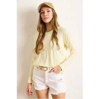 HOXTON GAL Women's Draped Viscose Blouse with Crew Neck & Batwing Sleeves in Yellow | Size: XL