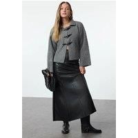 HOXTON GAL Women's Coat-Style Textured Knit Cardigan Sweater Toggle Fastening in Grey | Size: Large