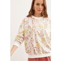 HOXTON GAL Women's Crew Neck Soft-Textured Sweatshirt with Print in Ecru | Size: XL